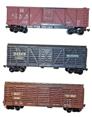 Lot Of 3 Vintage Freight Cars Wood Sided Cattle & Box Car Mantua RTR READ - Image 1 of 4