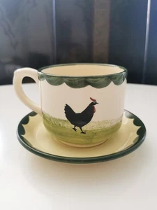 💛 Tasse Jumbotasse Tasse Becher + Unterteller Zeller Keramik Hahn und Henne - Bild 1 von 12