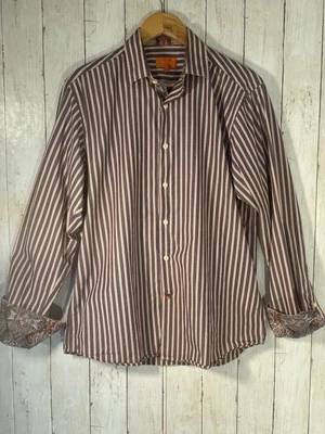 Tallia Button Down Shirt SZ M 15.5 Orange Blue Stripe Long Sleeve Flip Cuff Prep - Image 1 of 4