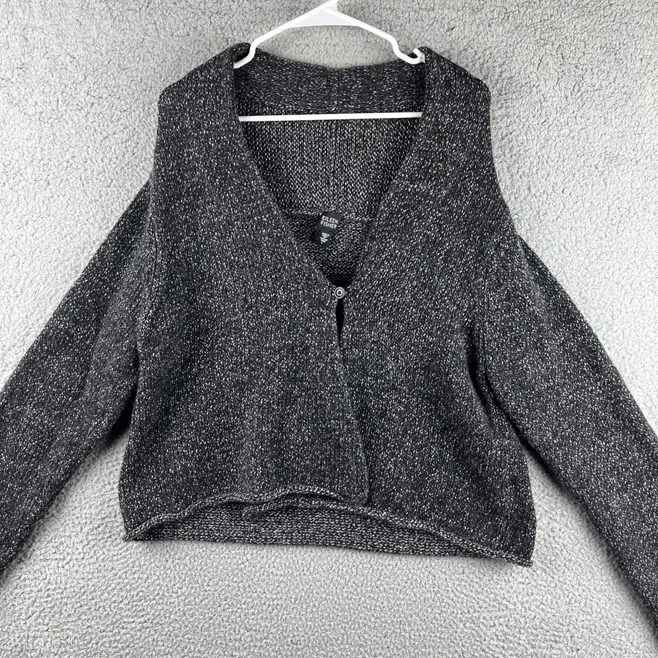 Suéter corto Eileen Fisher para mujer L negro lana cachemir angora pelo de conejo Foto 1 de 4