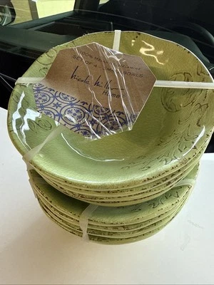 Cuencos de sopa Nicole Miller verdes estampados florales 100 % melamina cereal S/8 ~nuevos~ Foto 1 de 3