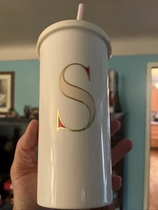 Kate Spade New York 20 Unzen Becher Logo Tasse mit Strohhalm "S" Creme Rosa Gold Boujee - Bild 1 von 6