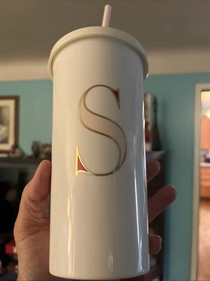 Kate Spade New York 20 oz copo logotipo copo com palha "S" bujee creme ouro rosa - Imagem 1 de 4