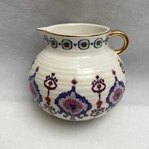 Anthropologie Boho Halden Pitcher Pink Purple Cream Color Gold Edge - Picture 1 of 10