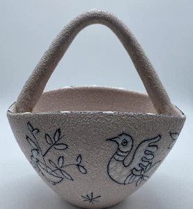 Fanciullaci Pink Textured Basket Mid Century MCM Italy Pottery Bird Signed # - Picture 1 of 8