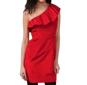 Shoshanna One Shoulder ruffle Red Dress Women’s sleeveless cocktail Mini Size 4 - Picture 1 of 15