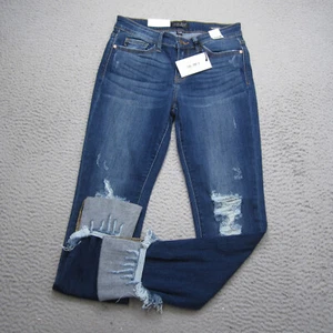 Judy Blue Jeans Womens 7/28 Blue Skinny Fit Distressed Raw Hem Denim - Picture 1 of 16