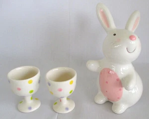 Cute Polka Dot Easter Bunny and 2 Polka Dot Egg Cups - Picture 1 of 10