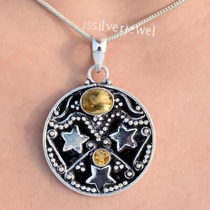 Citrine Gemstone 925 Sterling Silver Oxidized Star Women Pendant/Hp-808 - Picture 1 of 6