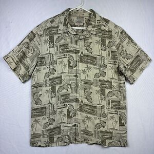 Quiksilver Waterman Hawaiian Shirt Mens Medium Beige Button Up Comfort Fit