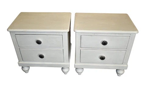 Vintage Pair of Lexington Cottage Style Painted Two Drawer Nightstands Cover