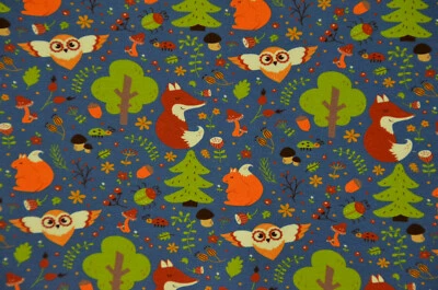 Sweat mit Waldtieren Fuchs Eule Eichhörnchen Wald 50 x 155 cm Nähen  - Bild 1 von 4