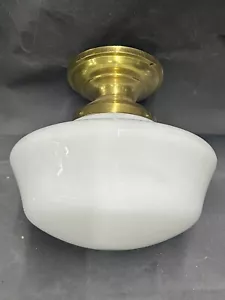 14” VINTAGE 1930’s-40s MILK GLASS OLD SCHOOL HOUSE HANGING CEILING LIGHT FIXTURE - Picture 1 of 8