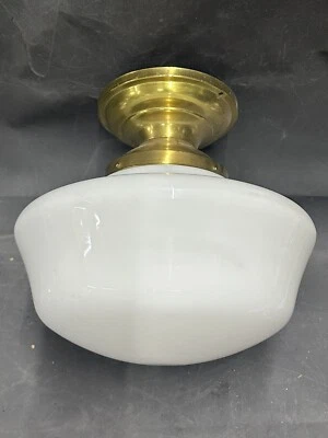 14” DE COLECCIÓN 1930’S-40S VIDRIO DE LECHE CASA DE LA VIEJA ESCUELA LÁMPARA DE TECHO COLGANTE Foto 1 de 4