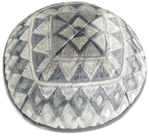new Jewish Kippah Yarmulke-Embroidered Kippas Emanuel.Squares Gray/silver 8"