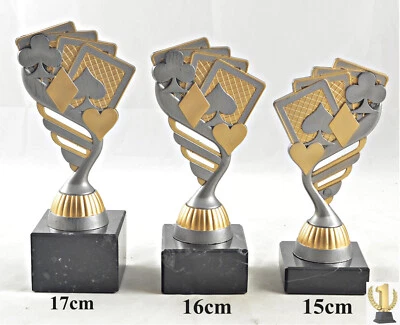 EIGENMARKE Skat-Poker Trophäe / Pokale Resin auf Marmorsockel mit Beschrift, auch Einzeln