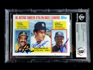 DAVE LOPES CAMPANERIS OMAR MORENO SIGNED 1984 TOPPS #714 BECKETT AUTOGRAPH AUTO - Picture 1 of 3