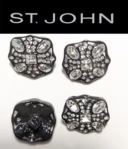 St John Knits Black Enamel Ice Crystal Square Replacement Buttons - Picture 1 of 1