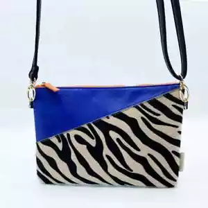 Disaster Designs Animal Print Blue/Zebra Clutch/Crossbody Bag - Picture 1 of 6