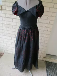 vintage 50s black taffeta portrait collar big skirt dress size M/L red petticoat - Picture 1 of 7