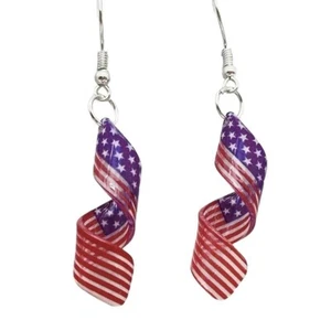 Acrylic Spiral American Flag Dangle Earrings - New - Picture 1 of 2