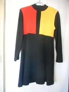 Vintage Black Color Block knit Karin Stevens wool blend dress Size PM - Picture 1 of 3