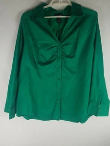 Lane Bryant Green Button Front Shirt Women Curve Stretch Career Office Top Sz 22 - Picture 1 of 7