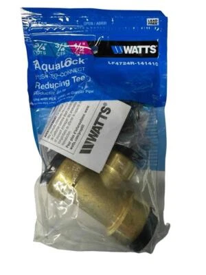 Watts LF4724R-141410 Brass Push To Connect AquaLock Reducing Tee 3/4" - 1/2" CTS - Image 1 of 2