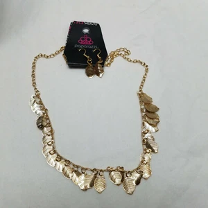 Paparazzi Necklace And Earring Set Gold Tone Feather Design 16" - Picture 1 of 4