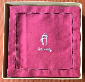 NEU Williams Sonoma bestickt Urlaub Heißgetränke, Leinen Stoffservietten 6er Set - Bild 1 von 13