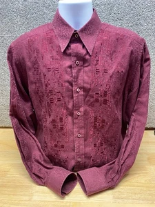 Robert Graham Mens Medium Embroidered Burgundy Geometric Floral Shirt Fade* - Picture 1 of 14