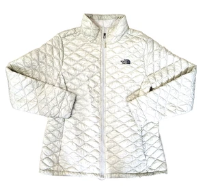 The North Face Women Off White Quilted Puffer Zip Up Jacket Sweater Size XL - Picture 1 of 8