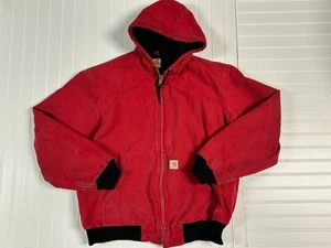 Vintage Carhartt J140 Red Full Zip Heavyweight Hooded Jacket Red Large Tall USA - Picture 1 of 24