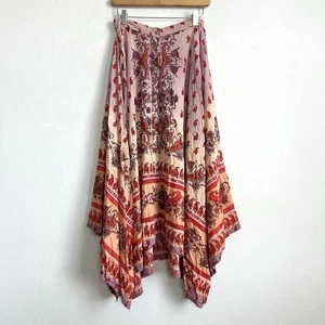 Angie Skirt Medium Midi Asymmetric Y2k Peasant Boho Festival Print Lilac Orange - Picture 1 of 7