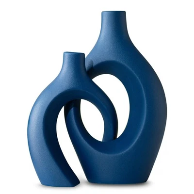 Juego de jarrones de cerámica huecos acurrucados de 2, 11 pulgadas modernos con forma de costa nórdica Pa... Foto 1 de 4