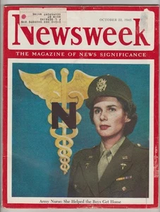 22. Oktober 1945 Newsweek Zeitschrift " Army Nurse: She Helped the Boys Get" - Bild 1 von 1