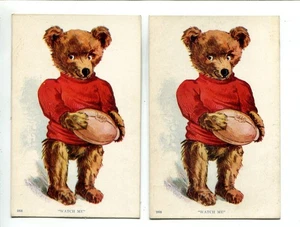 2 Football Teddy Bear Vintage Postcards, National Art Co. - Picture 1 of 2