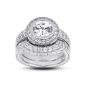 1,11 kt F-SI2 runder natürlicher zertifizierter Diamanten 14 kt Gold Halo Verlobungsring Set - Bild 1 von 3