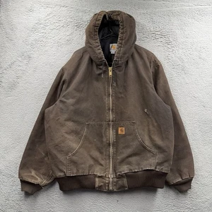 Chaqueta De Colección Carhartt J130 DKB Para Hombre XL Marrón Cremallera Completa Capucha Edredón Forrado - Imagen 1 de 9