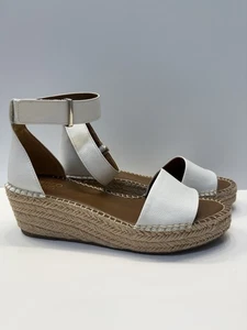 Franco Sarto Women’s Sz 8M Clemens Espadrille Wedge Sandal White Leather Top - Picture 1 of 10