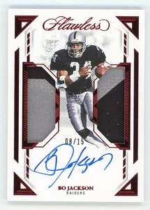 BO JACKSON 2023 PANINI FLAWLESS FOOTBALL DOUBLE JUMBO PATCH AUTO CARD 8/15 - Picture 1 of 2