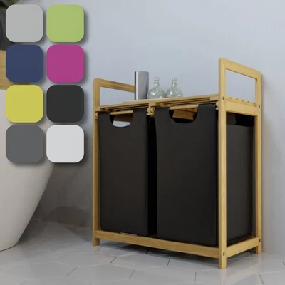 HAGO® Bambus Wäschekorb Ablage Regal Behälter 2x30L Sammler Sortierer Organizer - Bild 1 von 2