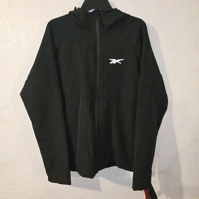 Reebok Mens Windbreaker Jacket Hooded Black Full Zip Pockets Size M - Image 1 of 4