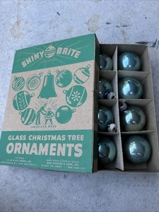Shiny Brite Vintage türkis blau 45 mm Christbaumschmuck Kugeln Box mit 12 Kugeln - Bild 1 von 8
