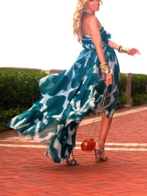 Diane Von Furstenberg abito vestito Halter midi seta chiffon verde acqua AU 1... - Immagine 1 di 4