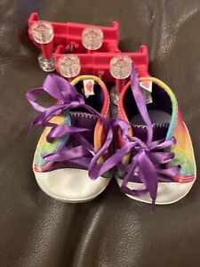 Build A Bear Tie Died  Rainbow Shoe Sneaker Purple Laces & Pink Roller skates