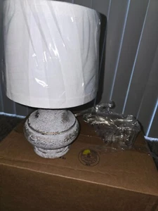Rustic Cream Short Bedside Lamp with Cream Colored Lamp Shade Small - Picture 1 of 7