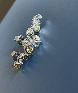 9carat White Gold Diamond Earrings With Coloured Sapphire Bubble Studs Graduated - Picture 1 of 8