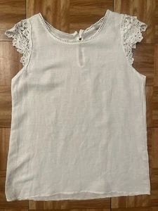 Viola Borghi Tank Top Eyelet Lace Cap Sleeves NEW White Size LARGE Back Button - Picture 1 of 7