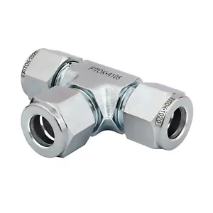 FITOK 3/8" Tube OD Union Tee Zinc Plated Steel Compression Tube Fitting 6200 psi - Picture 1 of 1